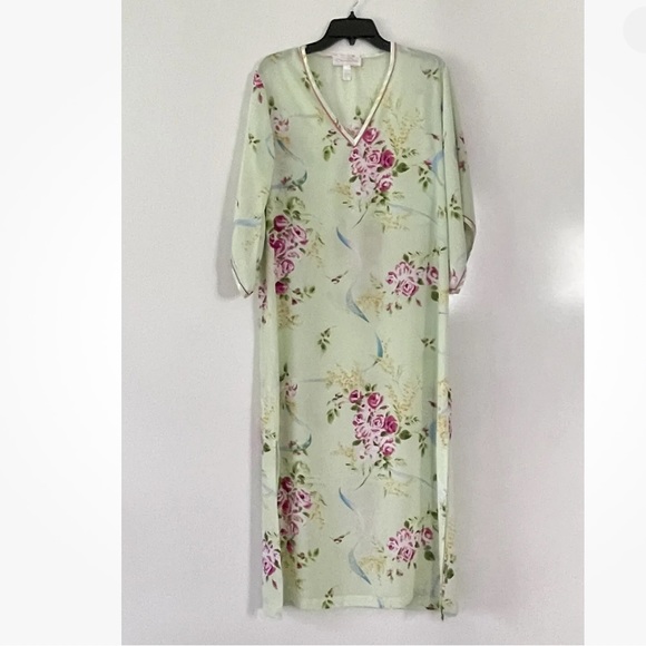 Oscar De La Renta Pink Label Satin Pullover Nightgown Robe Floral Design - Picture 1 of 6